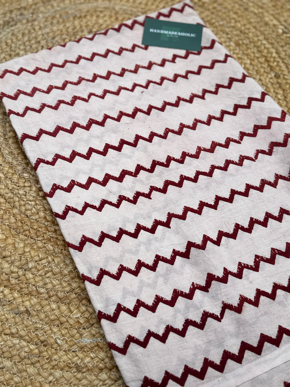 Crimson Zenith: Hand-Blocked Ajrakh Cotton Fabric in Modern Chevron