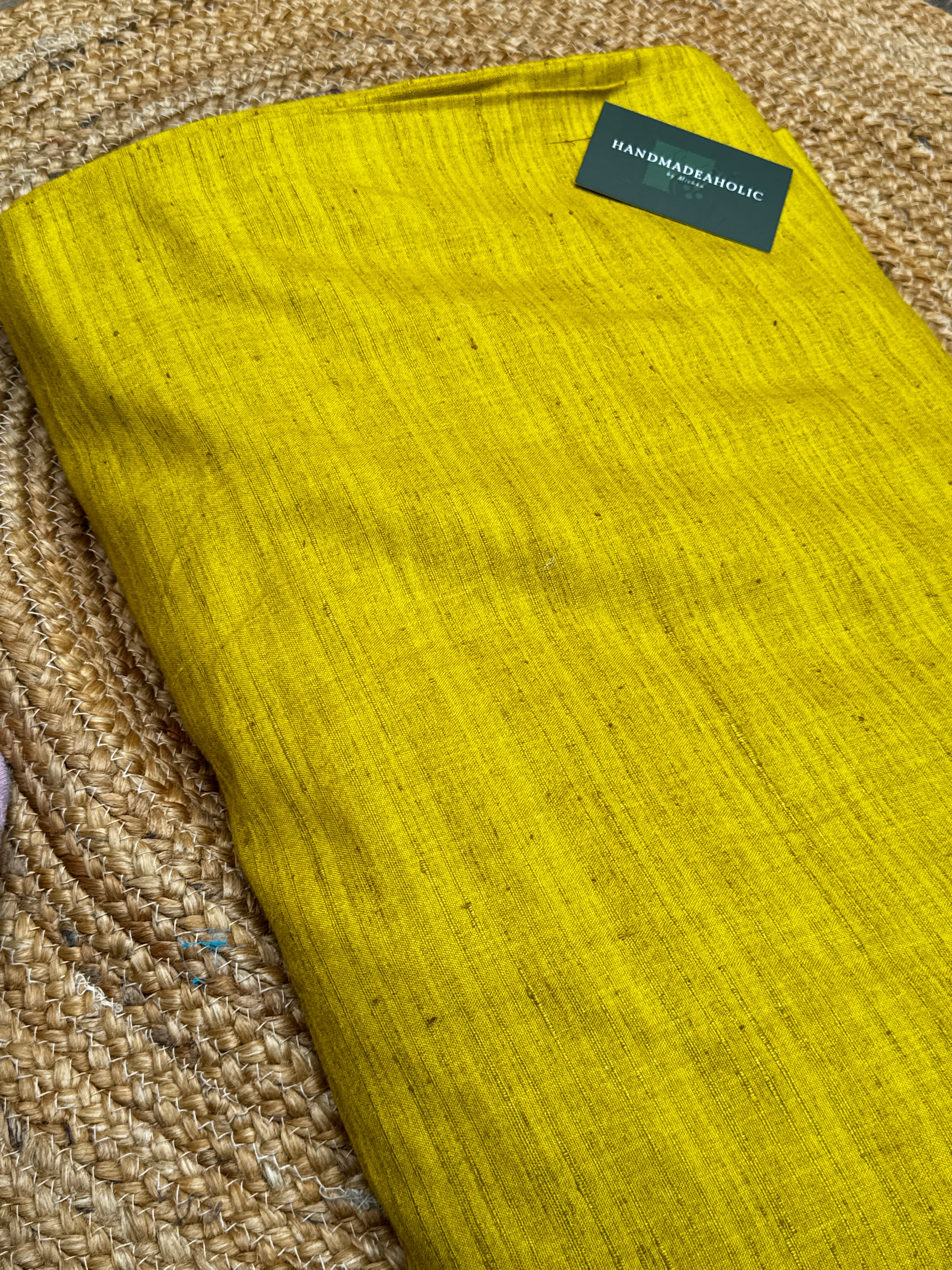 Handwoven Lime-Zest Bhagalpuri Tussar Silk Fabric | Authentic Ghicha Silk