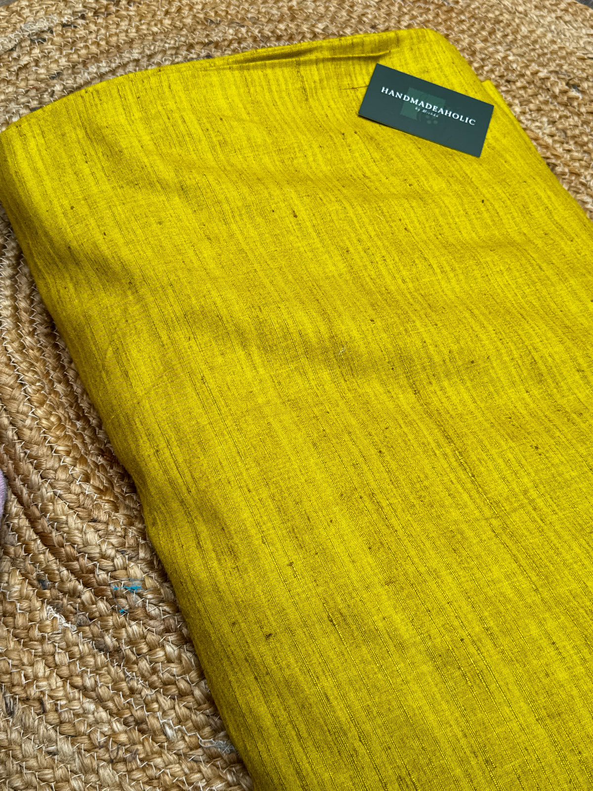 Handwoven Lime-Zest Bhagalpuri Tussar Silk Fabric | Authentic Ghicha Silk