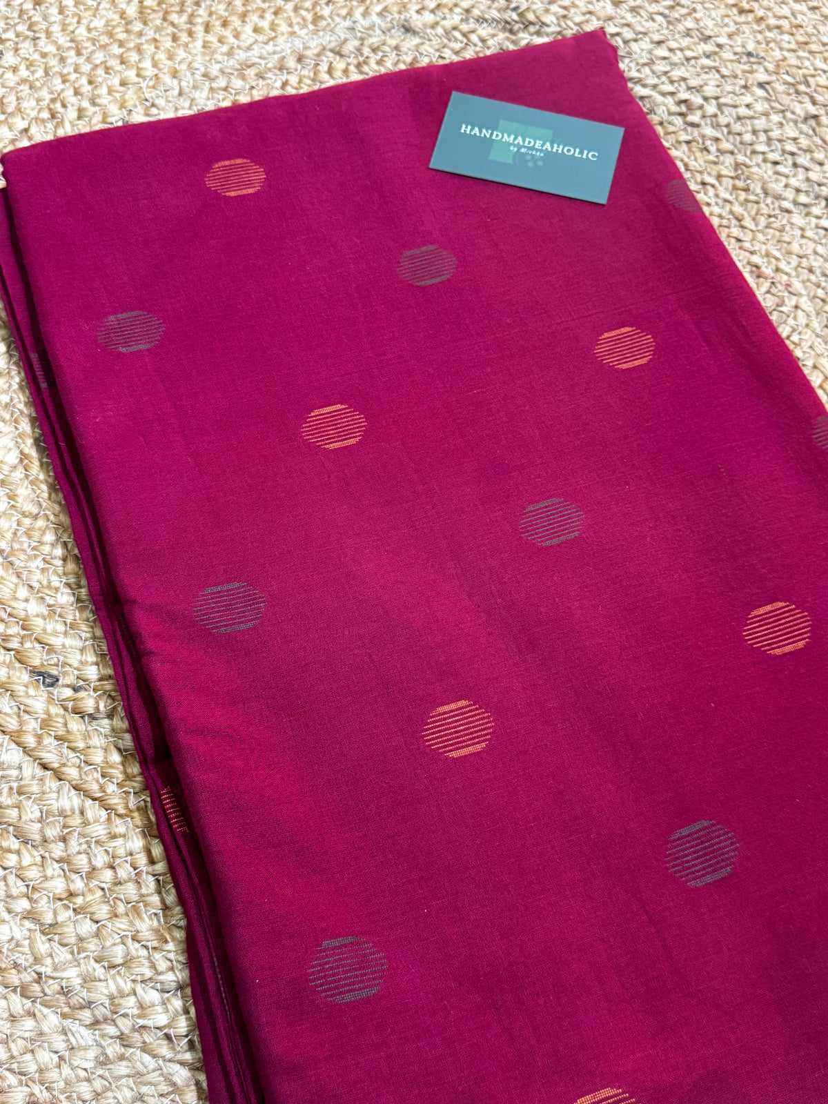 Crimson Heritage Handloom Cotton t Unstitched  Fabric with Circular Buttis and Kantha-Style Stripes HANDMADEAHOLIC BY MISHKA