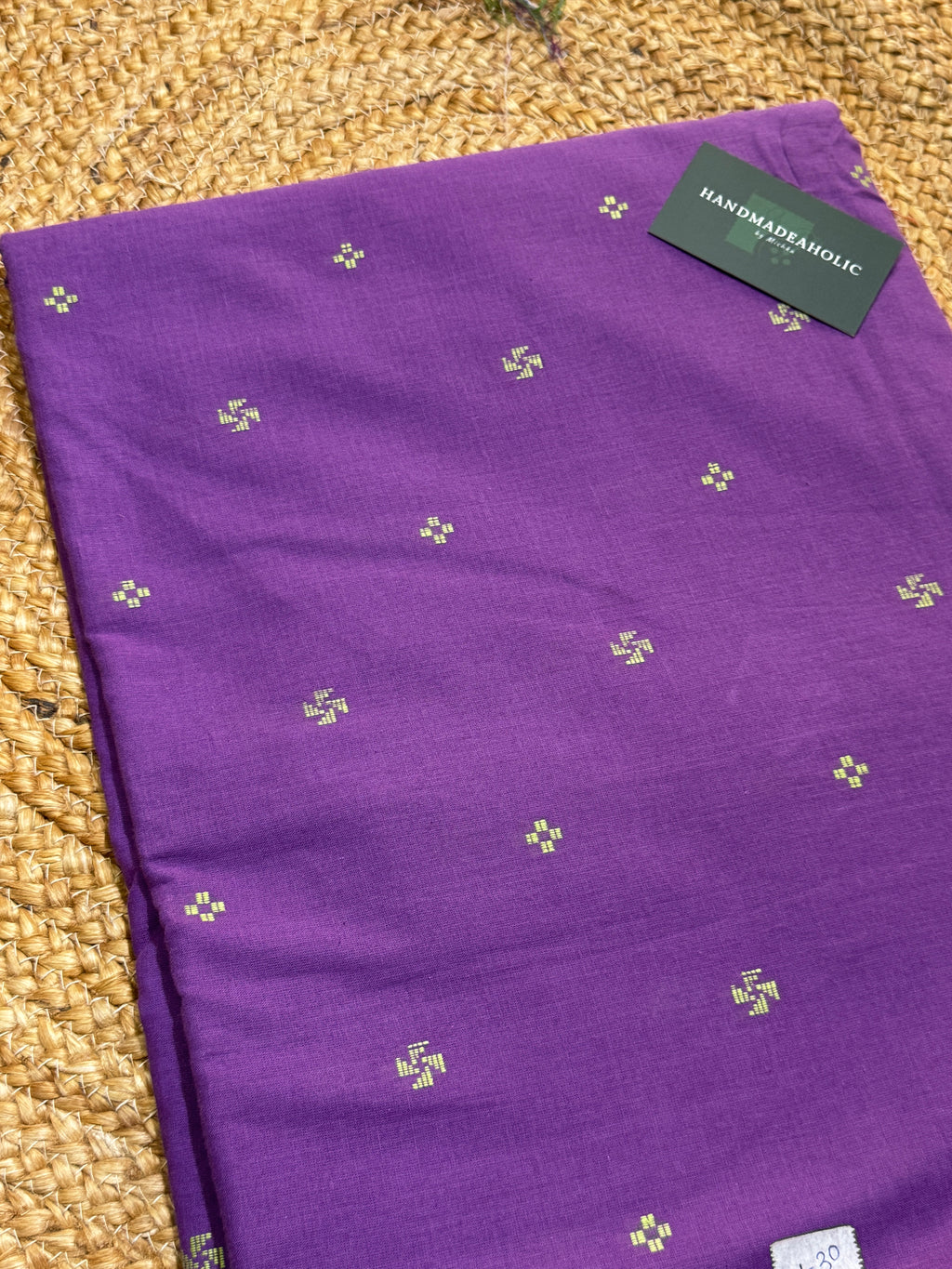 Royal Amethyst Hand-Woven Cotton Unstitched Fabric with Minimalist Butti & Stripe Detailing HANDMADEAHOLIC BY MISHKA