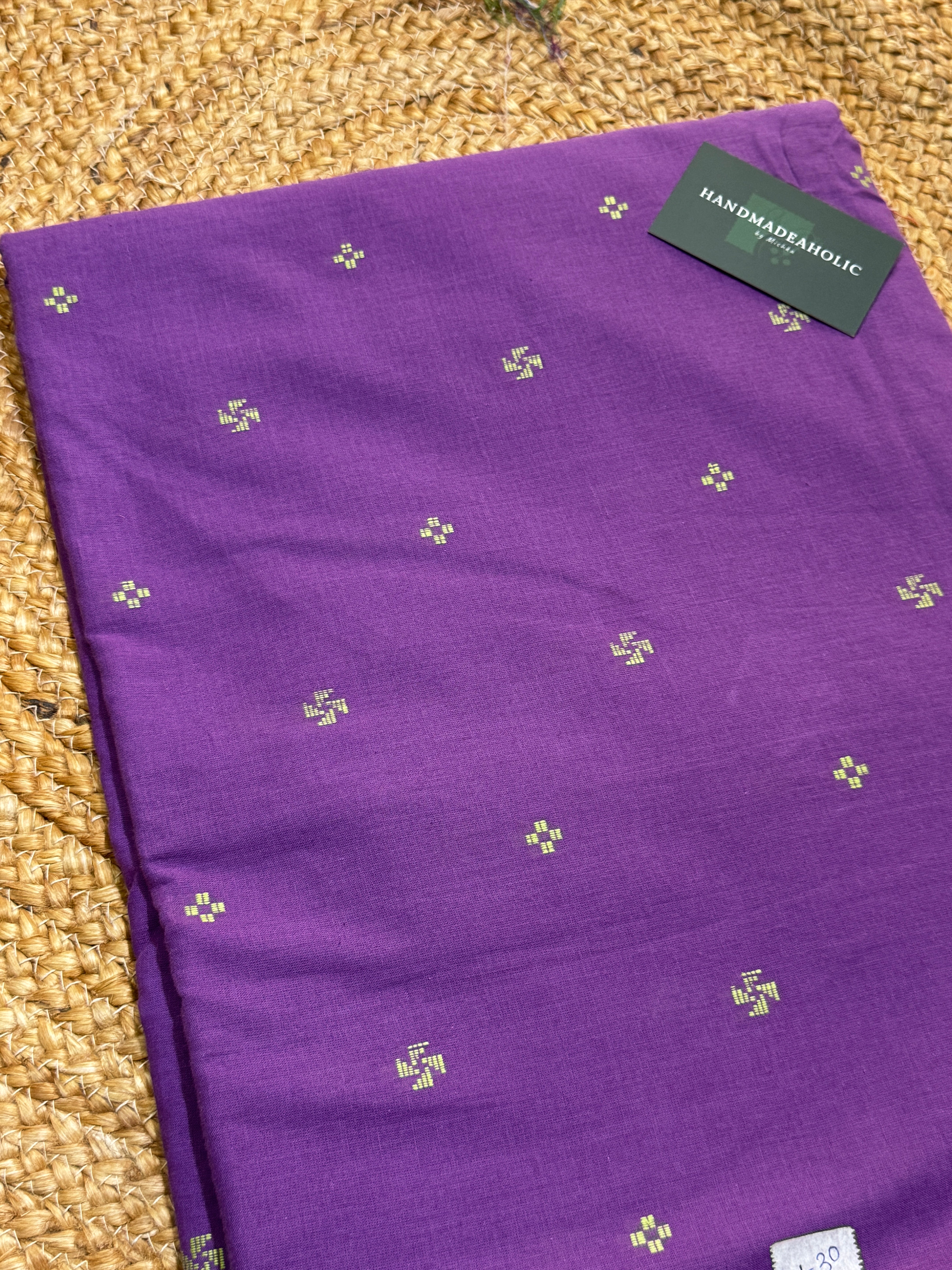 Royal Amethyst Hand-Woven Cotton Unstitched Fabric with Minimalist Butti & Stripe Detailing HANDMADEAHOLIC BY MISHKA