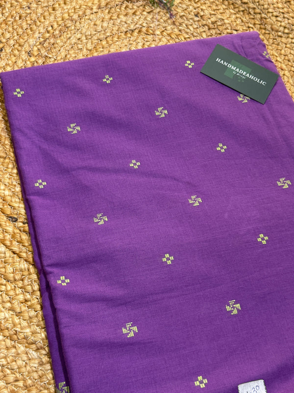 Royal Amethyst Hand-Woven Cotton Unstitched Fabric with Minimalist Butti & Stripe Detailing HANDMADEAHOLIC BY MISHKA