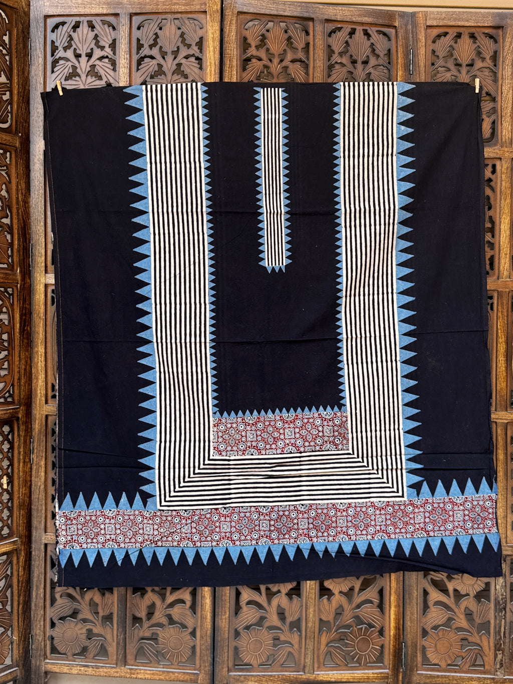 Midnight Geometry: Hand-Block Ajrakh Cotton Unstitched Suit Set