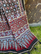 BLACK  HANDCRAFTED AJARKH DUPATTA HANDMADEAHOLIC BY MISHKA