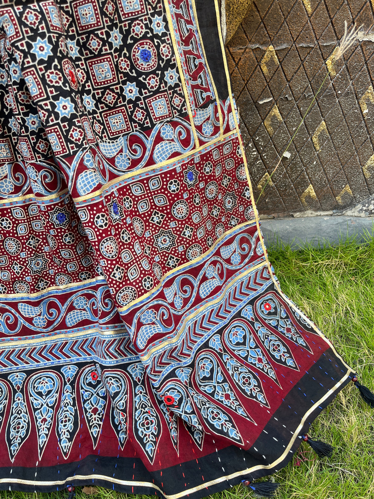 BLACK  HANDCRAFTED AJARKH DUPATTA HANDMADEAHOLIC BY MISHKA