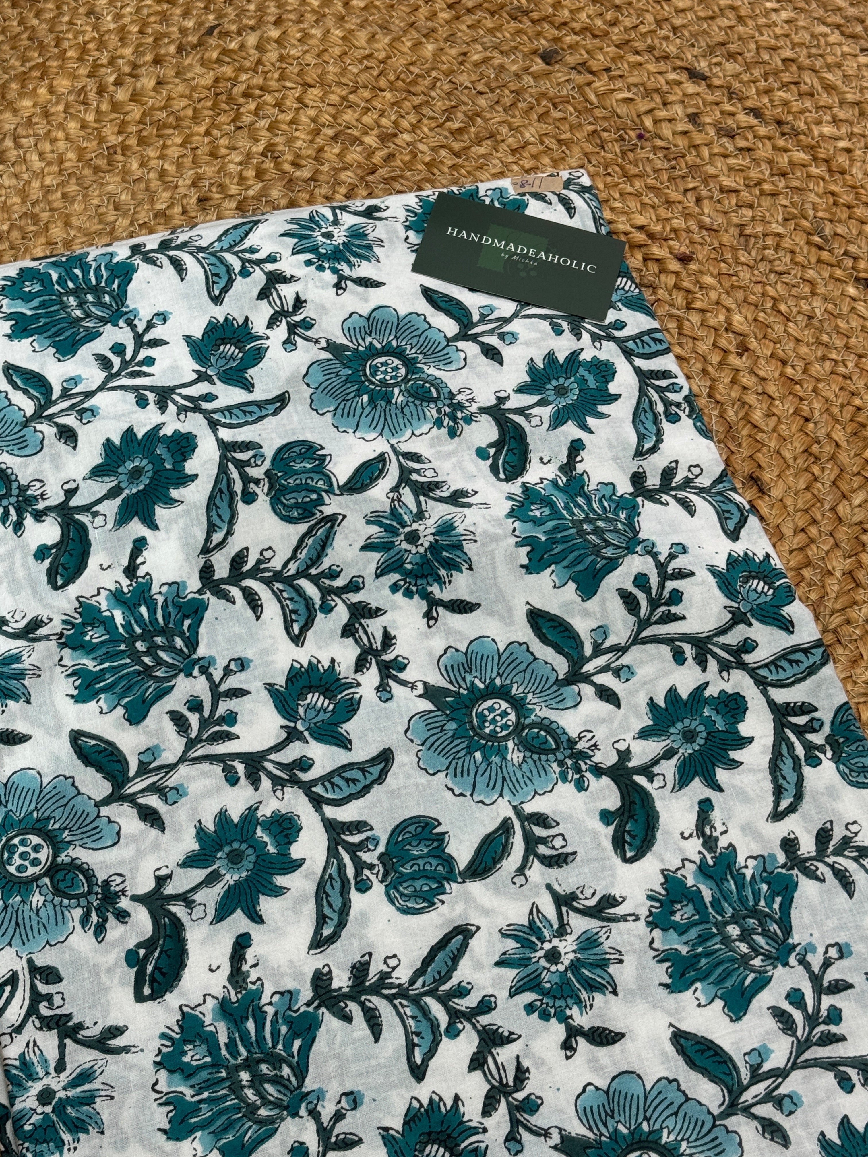 BLUE FLOWER HANDBLOCK COTTON FABRIC HANDMADEAHOLIC BY MISHKA