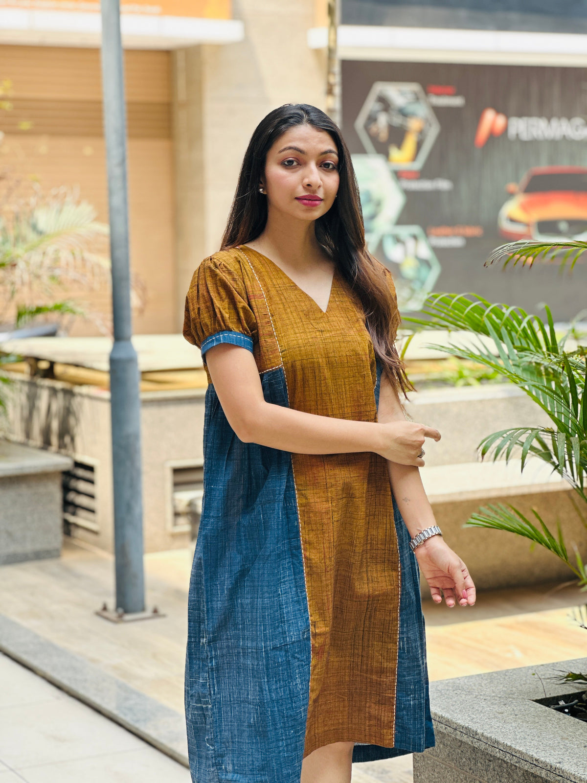 MUSTARD & BLUE BRUSH PRINT KURTIES HANDMADEAHOLIC BY MISHKA