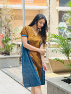 MUSTARD & BLUE BRUSH PRINT KURTIES HANDMADEAHOLIC BY MISHKA
