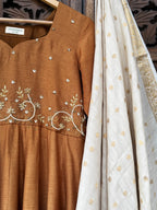 Brown Hand-Embroidered Flat Silk Suit Set