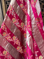 Rani Pink & Gold Shimmer Hand-Woven Patti Katan Silk Dupatta with Meenakari Florals
