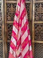 Rani Pink & Gold Shimmer Hand-Woven Patti Katan Silk Dupatta with Meenakari Florals