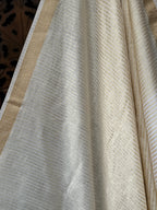 Handwoven Munga Silk Dupatta with Zari Borders – Ivory & Gold