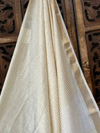 Handwoven Munga Silk Dupatta with Zari Borders – Ivory & Gold