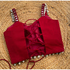 MAROON SPAGHETTI BLOUSE WITH COWRIE HANDMADEAHOLIC BY MISHKA