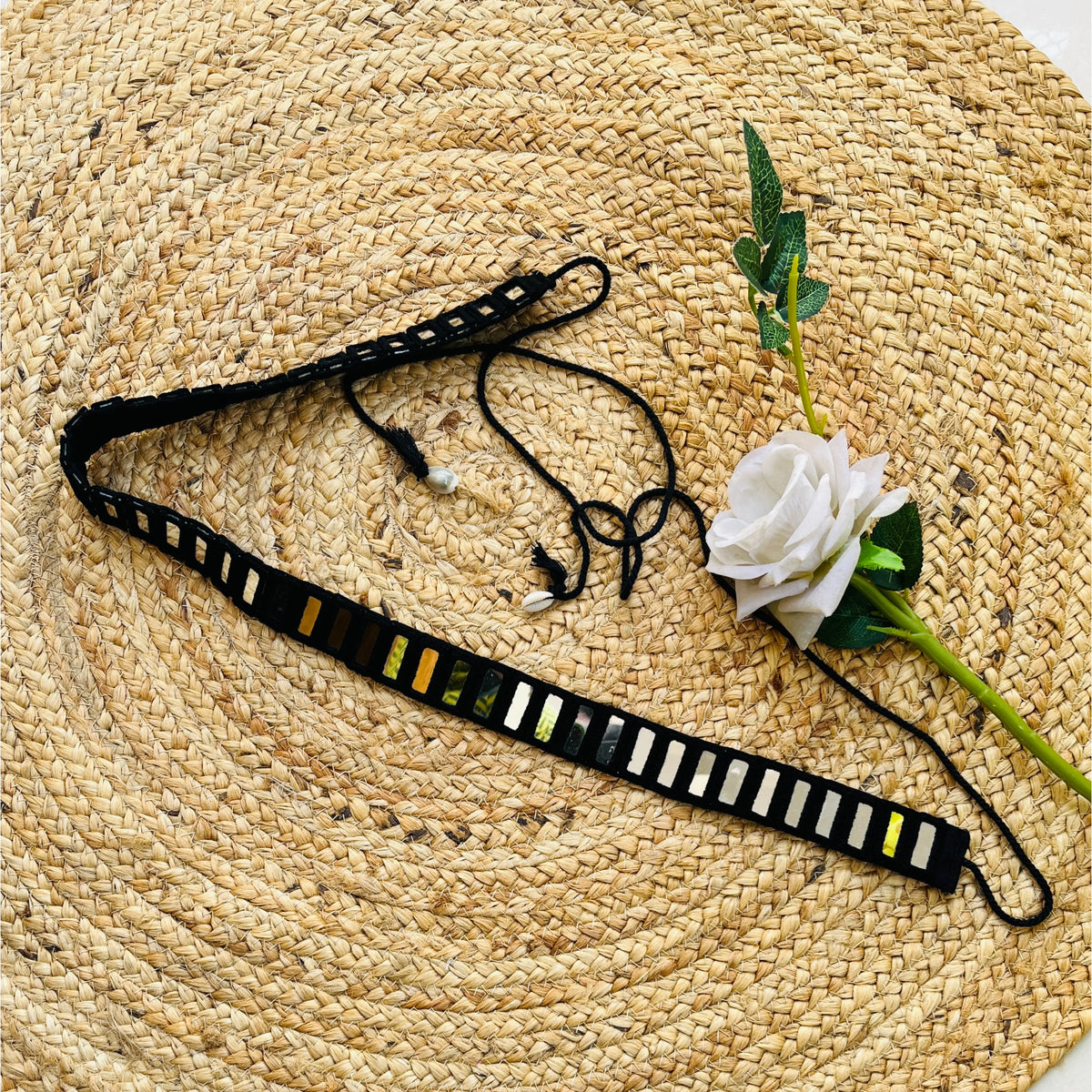 BLACK RECTANGLE MIRROR WAIST BELT HANDMADEAHOLIC BY MISHKA