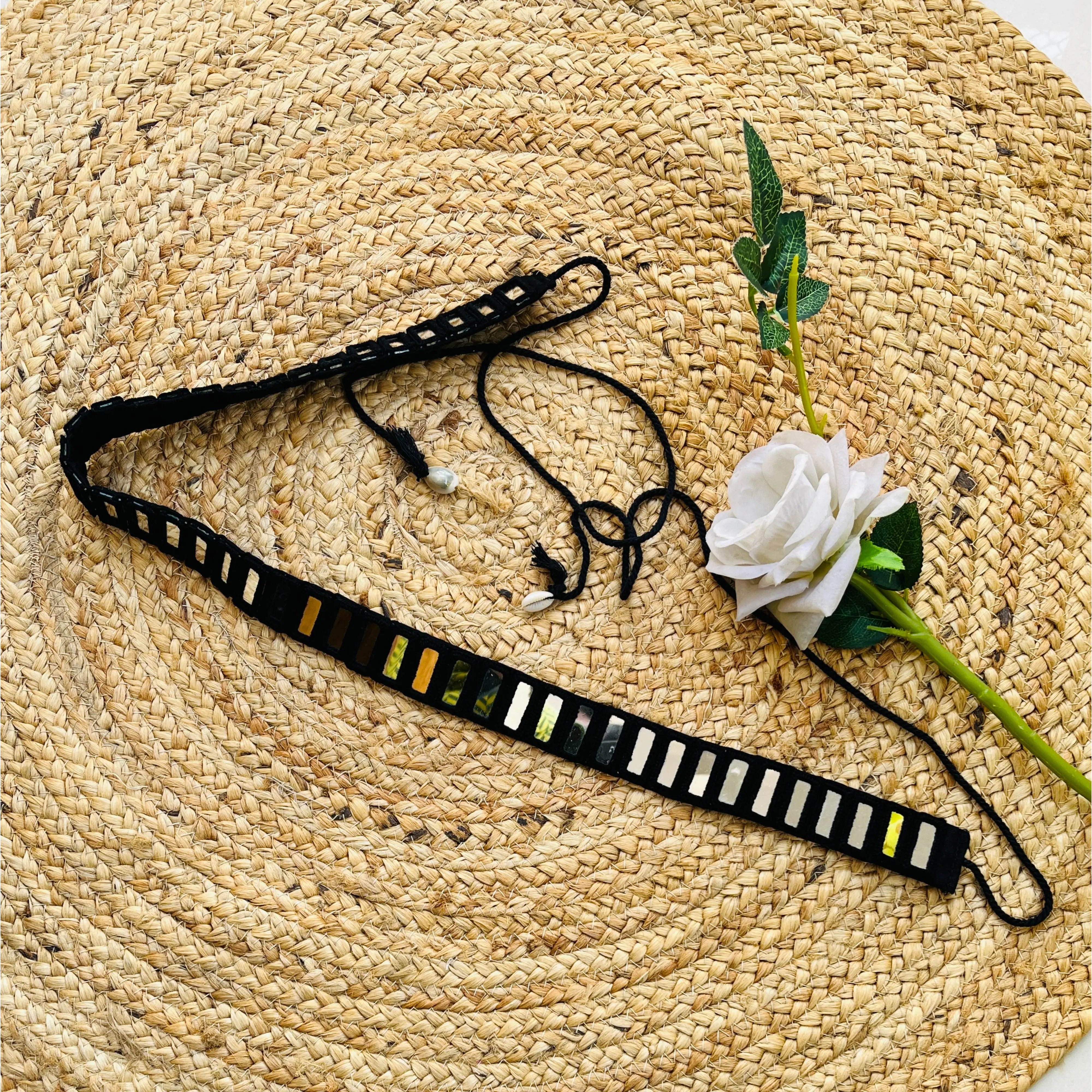 BLACK RECTANGLE MIRROR WAIST BELT HANDMADEAHOLIC BY MISHKA