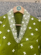 PARROT GREEN HANDWORK JACKET-STYLE COLLAR BLOUSE - handmadeaholicmishka