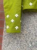PARROT GREEN HANDWORK JACKET-STYLE COLLAR BLOUSE - handmadeaholicmishka