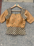 CREAM AND BROWN DESHI BHARAT BLOUSE STYLE JACKET - handmadeaholicmishka