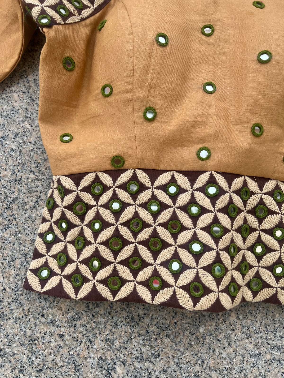 CREAM AND BROWN DESHI BHARAT BLOUSE STYLE JACKET - handmadeaholicmishka