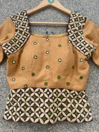 CREAM AND BROWN DESHI BHARAT BLOUSE STYLE JACKET - handmadeaholicmishka