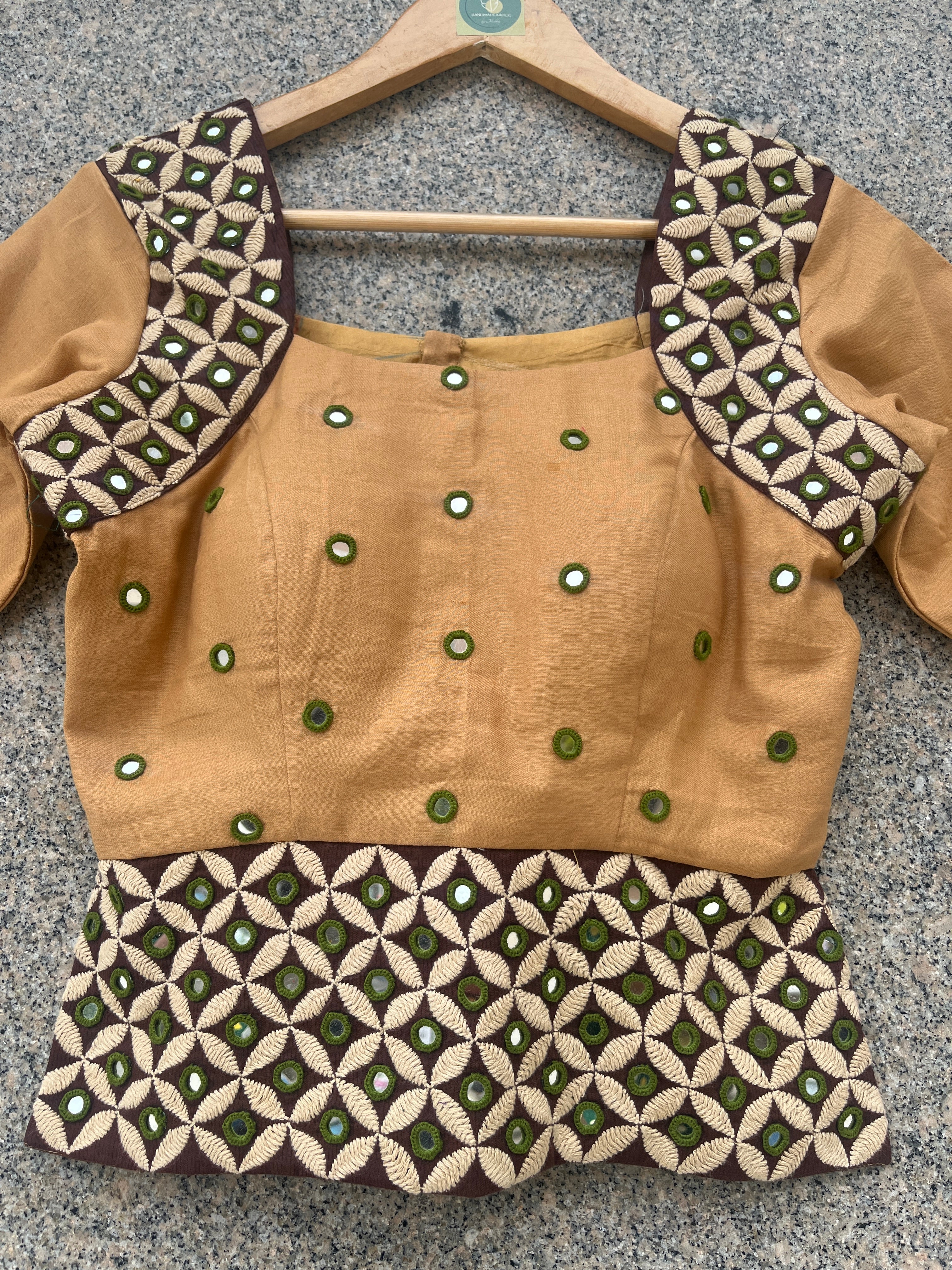 CREAM AND BROWN DESHI BHARAT BLOUSE STYLE JACKET - handmadeaholicmishka