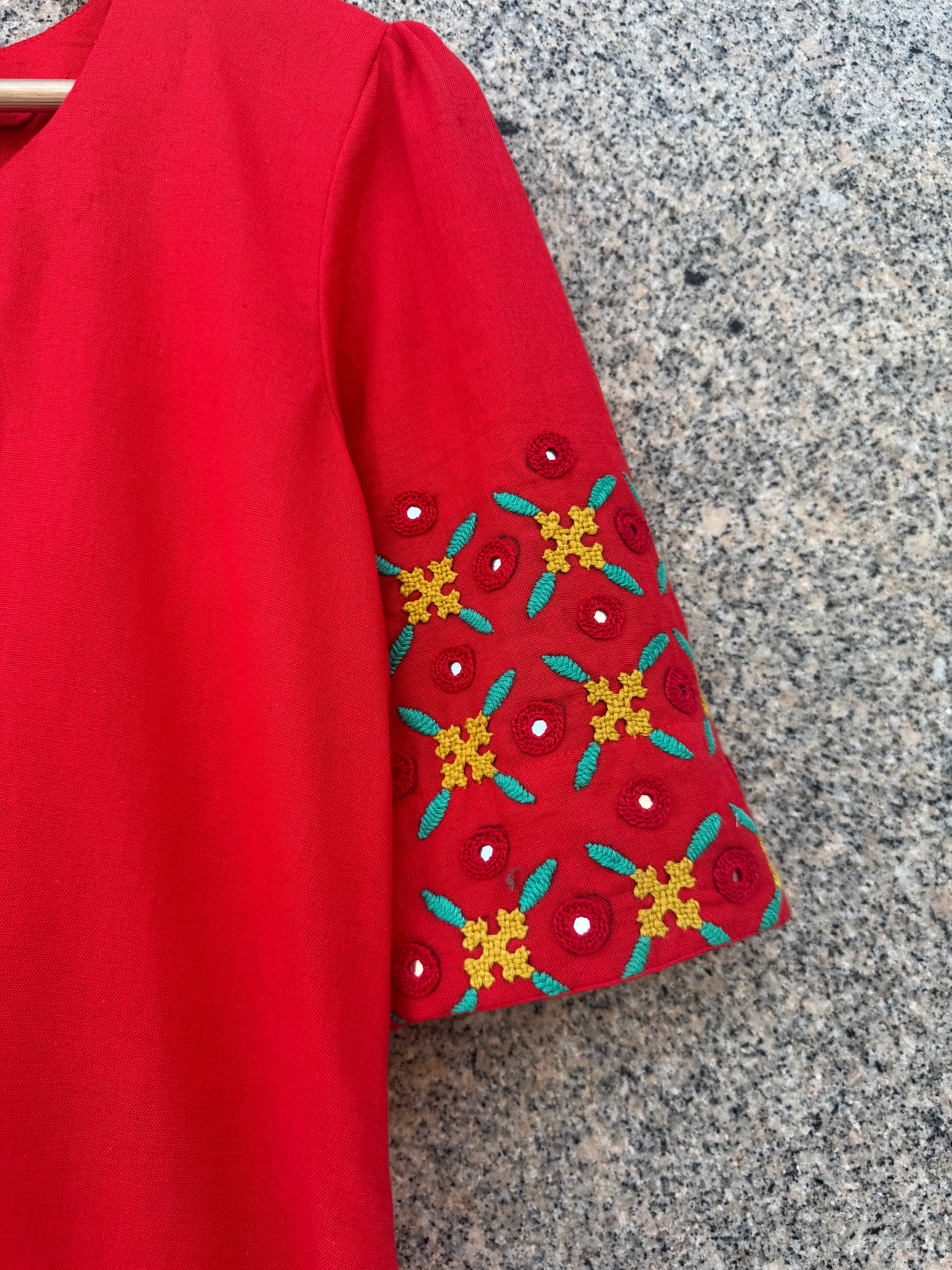 RED HATH BHARAT LINEN DRESS HANDMADEAHOLIC BY MISHKA