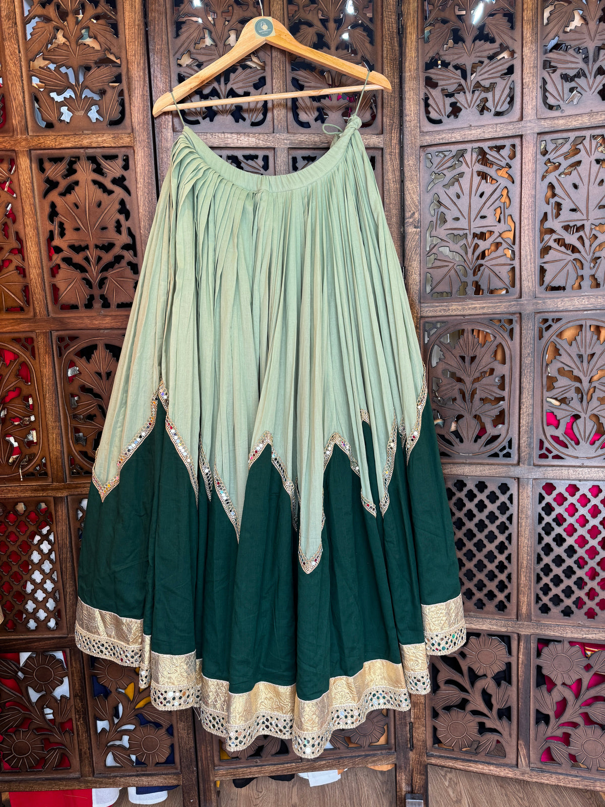 GREEN MULMUL SKIRT RAAS'25 HANDMADEAHOLIC BY MISHKA