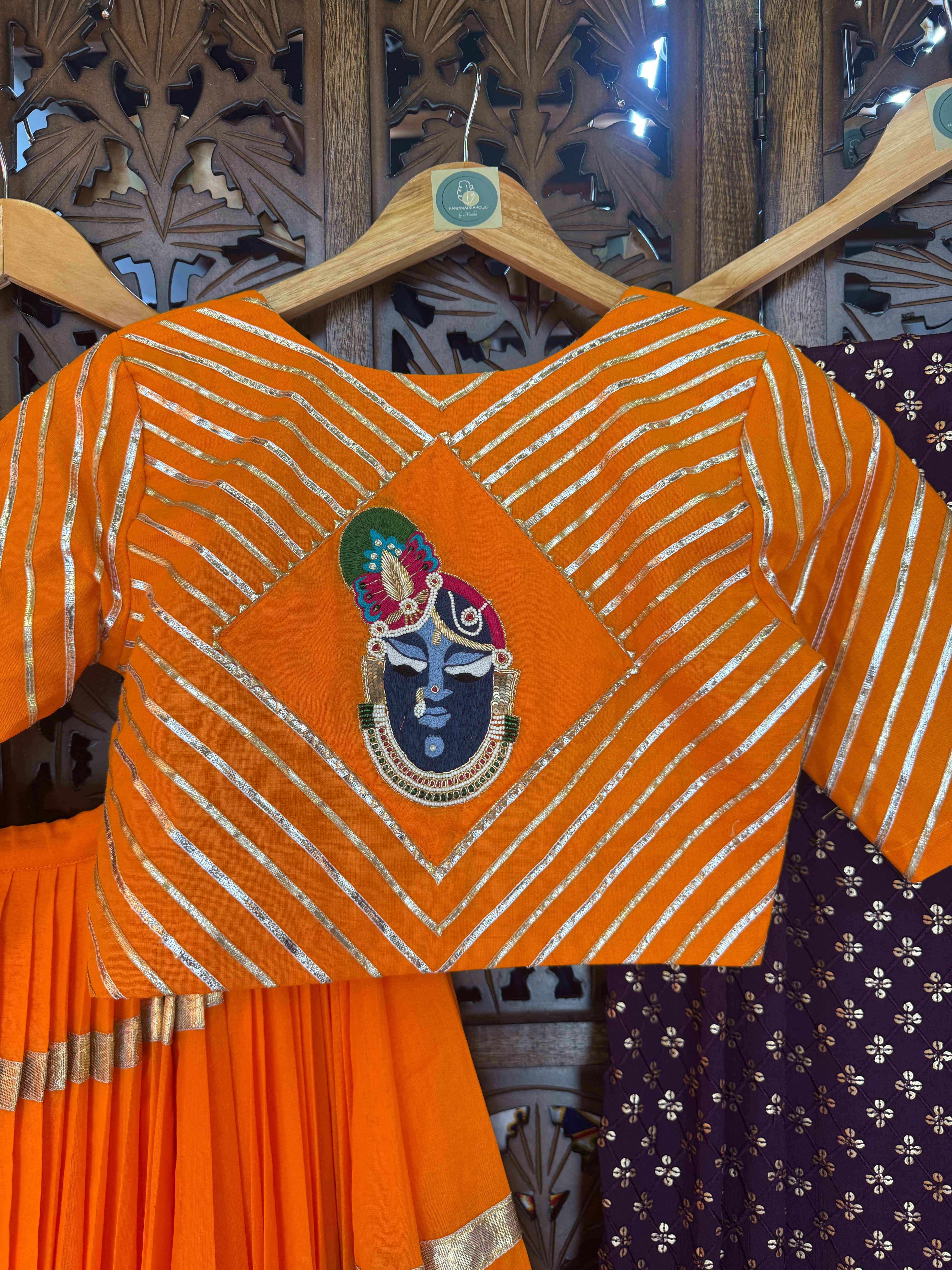 ORANGE MULMUL CHANIYA CHOLI RAAS'25 HANDMADEAHOLIC BY MISHKA