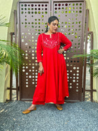 Scarlet Radiance Hand-Woven Cotton Kurta & Pant Set with Authentic Mirror Work- AABHALA COLLECTION HANDMADEAHOLIC BY MISHKA