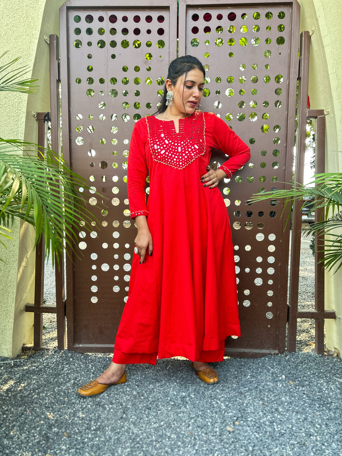 Scarlet Radiance Hand-Woven Cotton Kurta & Pant Set with Authentic Mirror Work- AABHALA COLLECTION HANDMADEAHOLIC BY MISHKA