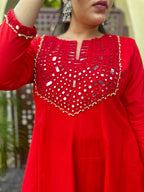 Scarlet Radiance Hand-Woven Cotton Kurta & Pant Set with Authentic Mirror Work- AABHALA COLLECTION HANDMADEAHOLIC BY MISHKA