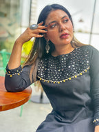 Midnight Mirror Hand-Woven Cotton Kurta & Straight Pant Set - AABHALA COLLECTION HANDMADEAHOLIC BY MISHKA