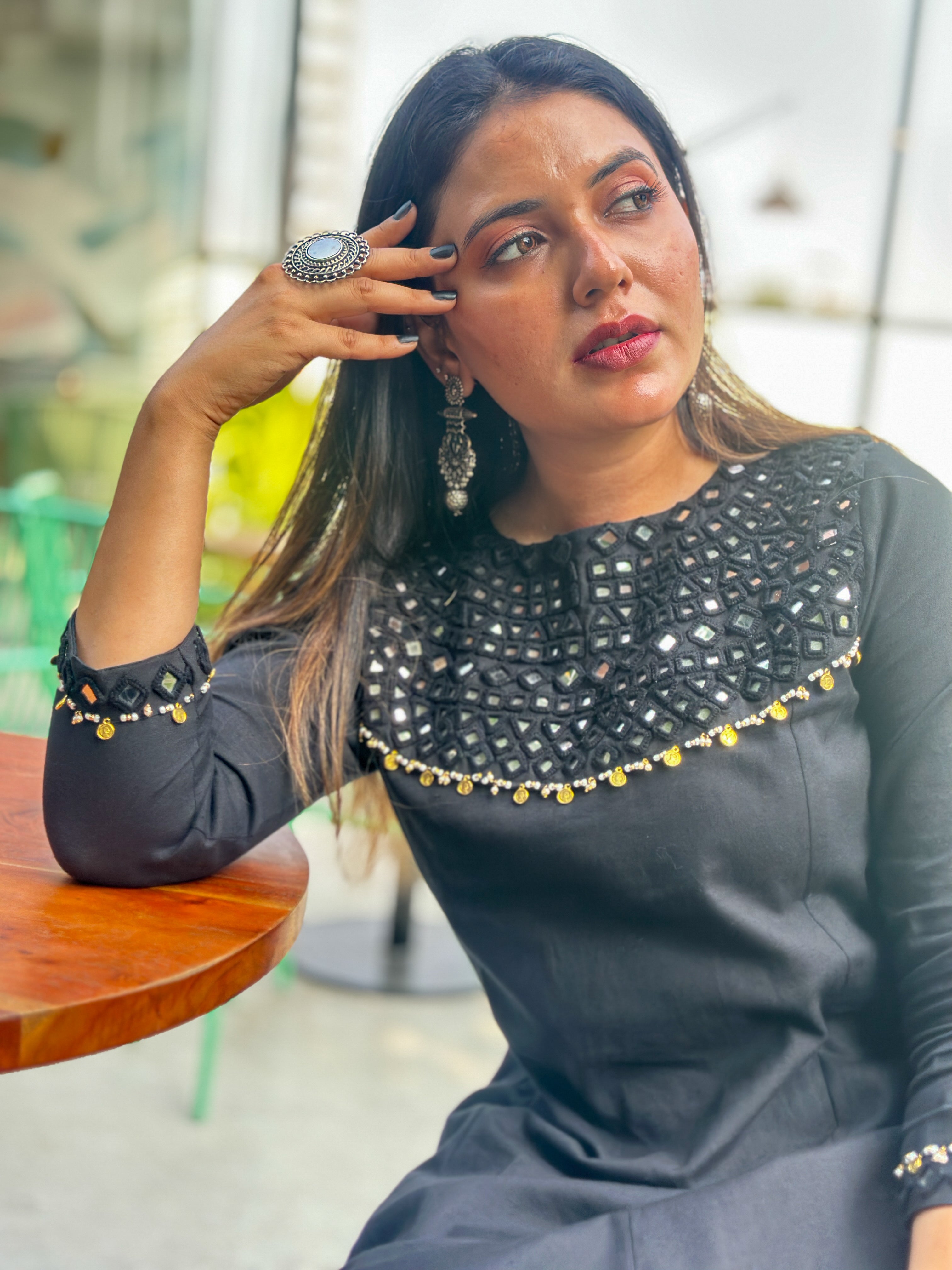 Midnight Mirror Hand-Woven Cotton Kurta & Straight Pant Set - AABHALA COLLECTION HANDMADEAHOLIC BY MISHKA