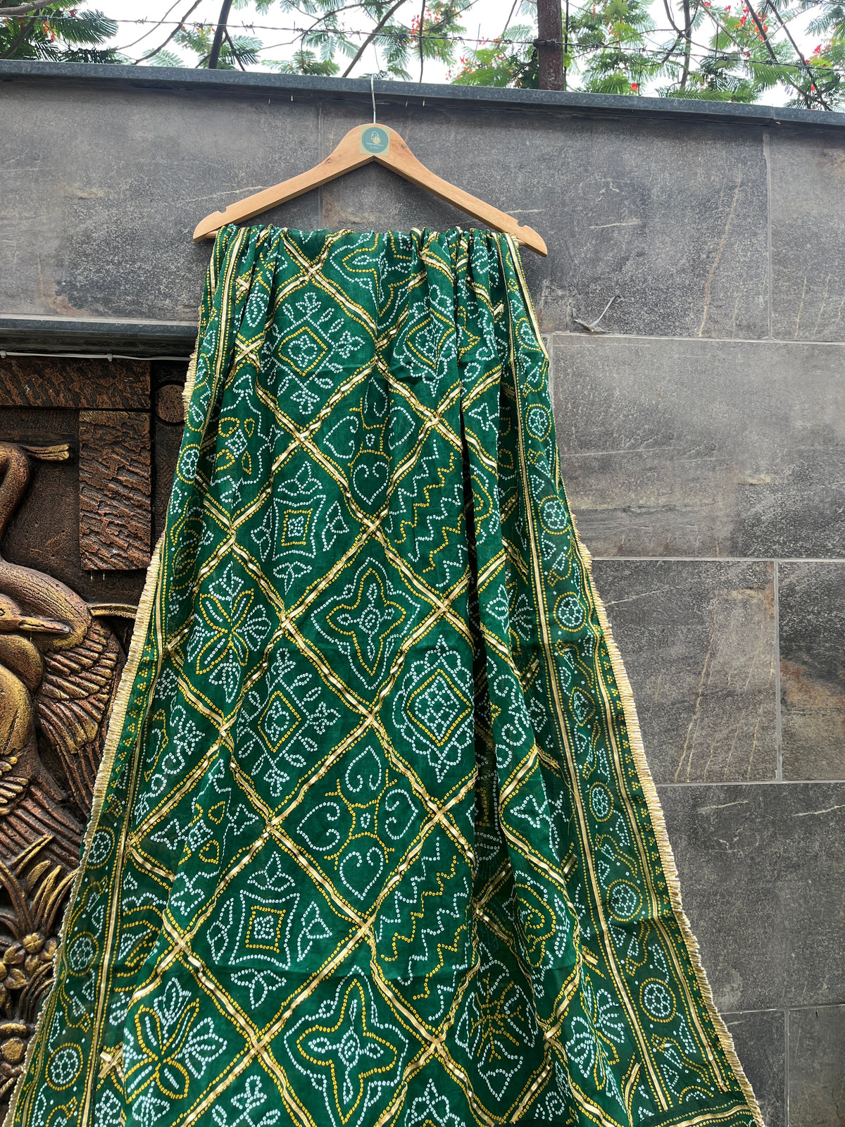 GREEN COTTON BANDHANI DUPATTA HANDMADEAHOLIC BY MISHKA