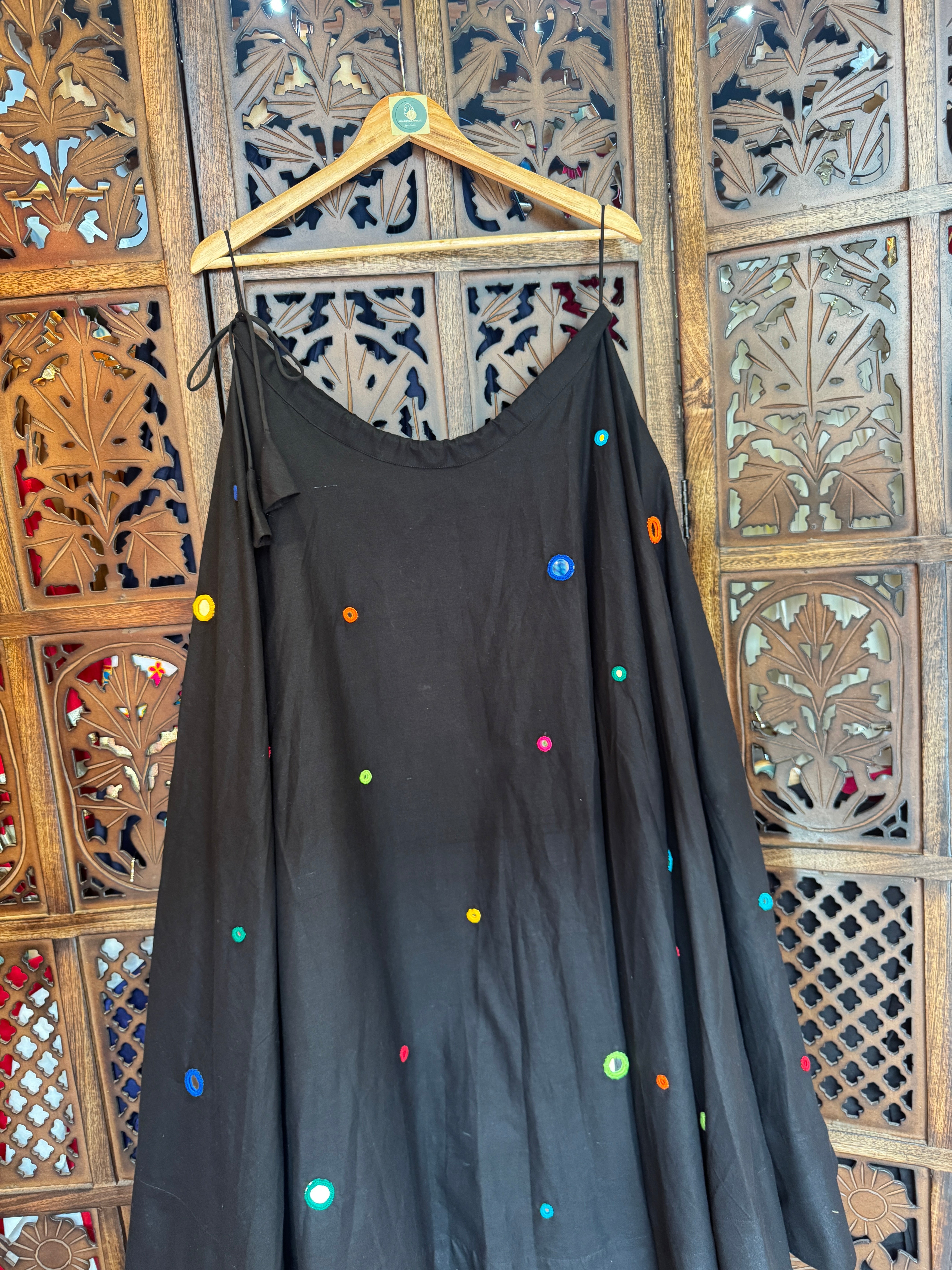 BLACK UMBRELLA MULTI MIRROR WORK SKIRT HANDMADEAHOLIC BY MISHKA