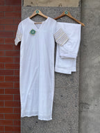 WHITE V- NECK STRAIGHT CUT KURTI AND PANT - handmadeaholicmishka
