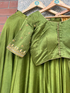MAHENDI GREEN AND YELLOW GAJI SILK CHANIYA CHOLI - handmadeaholicmishka