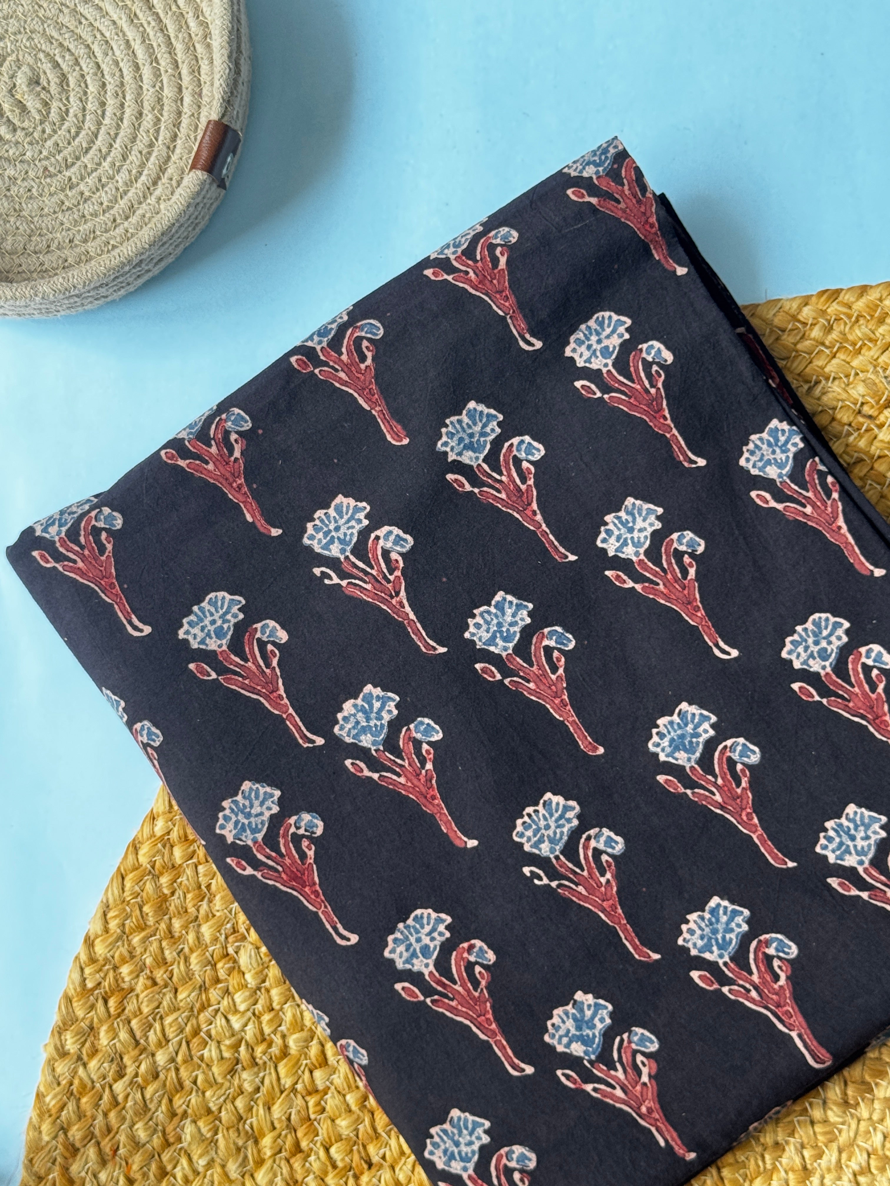NATURAL AJRAKH HANDBLOCK COTTON FABRIC