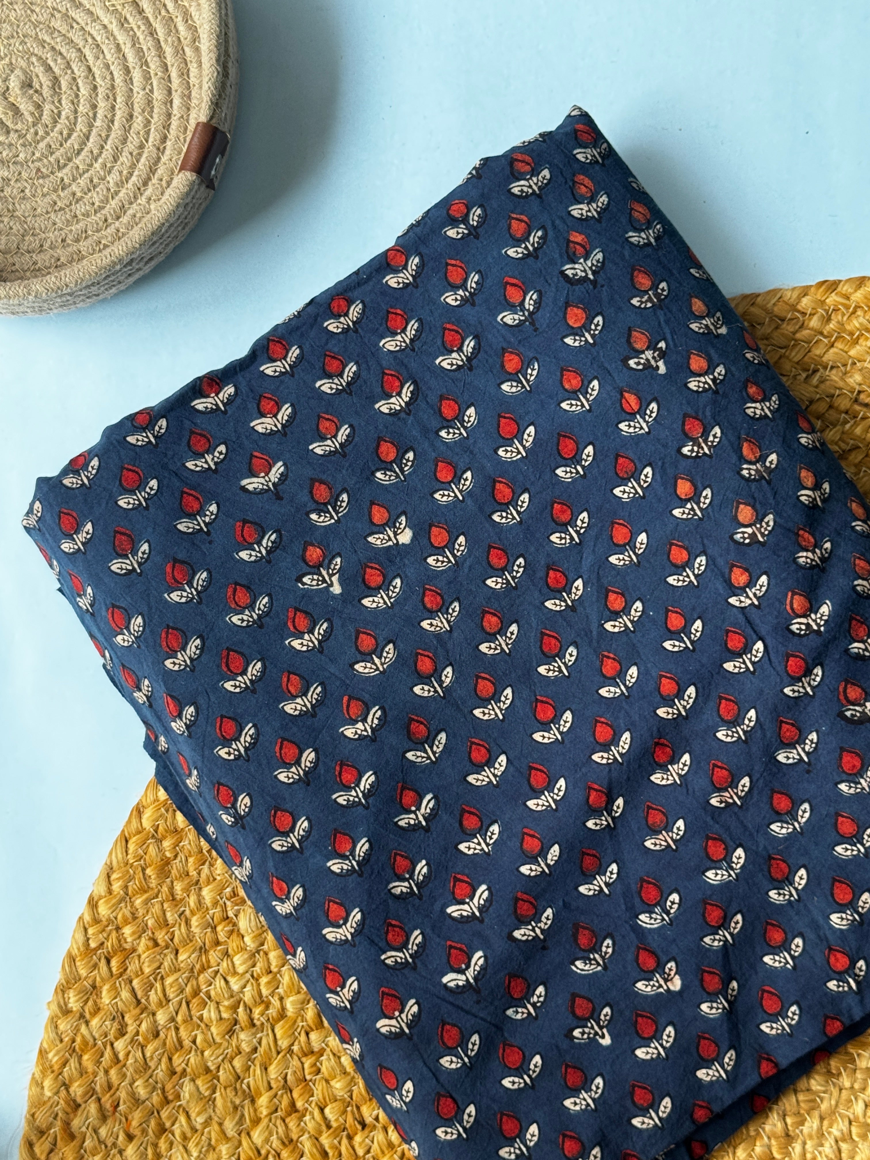 NATURAL AJRAKH HANDBLOCK COTTON FABRIC