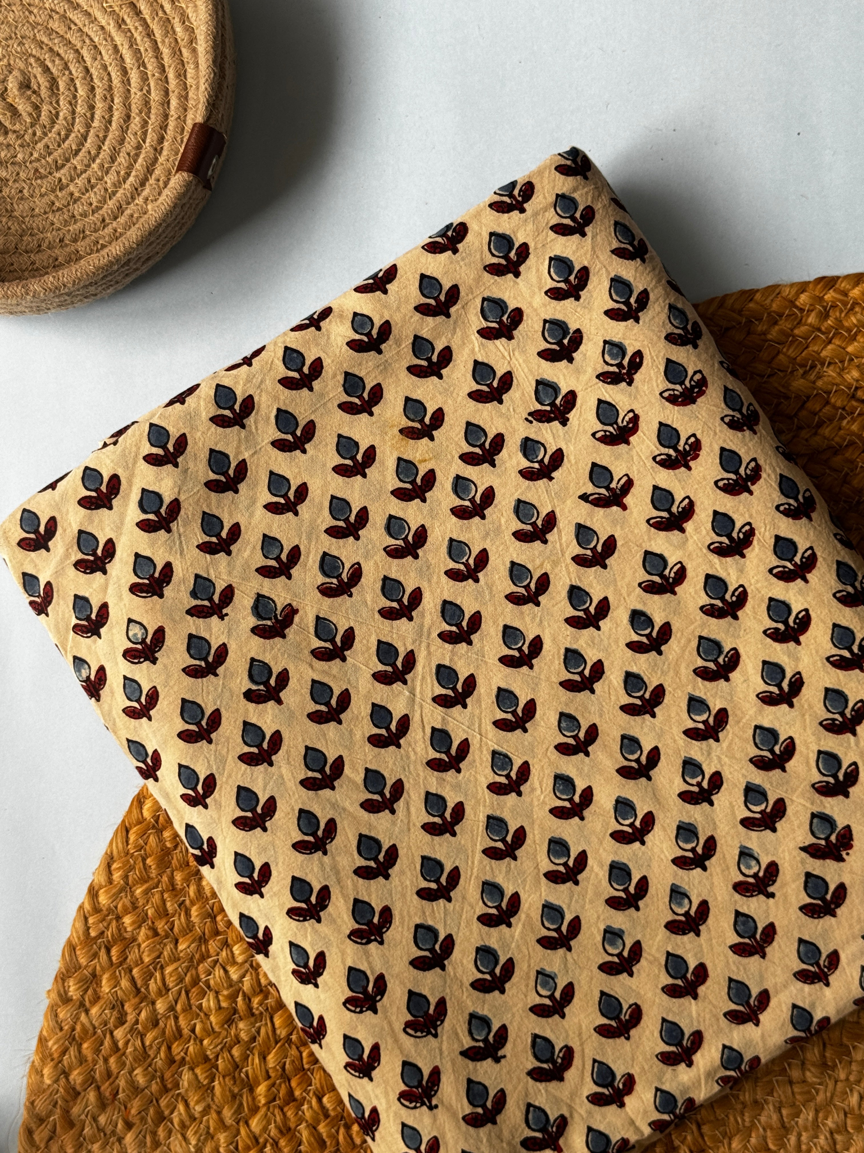 NATURAL AJRAKH HANDBLOCK COTTON FABRIC