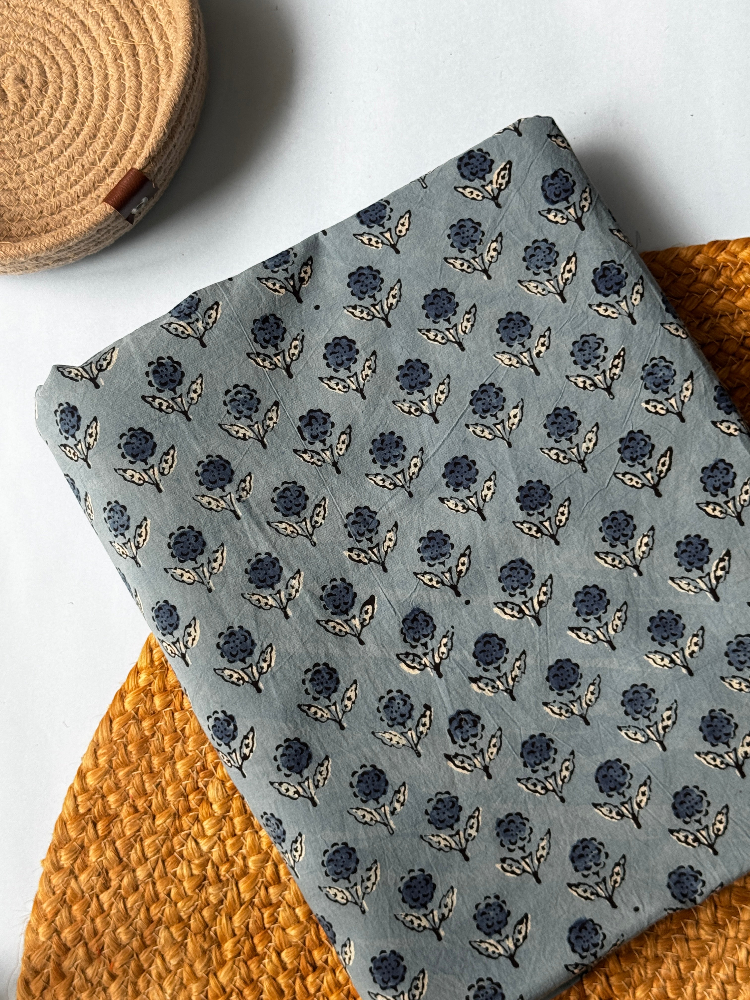 NATURAL AJRAKH HANDBLOCK COTTON FABRIC