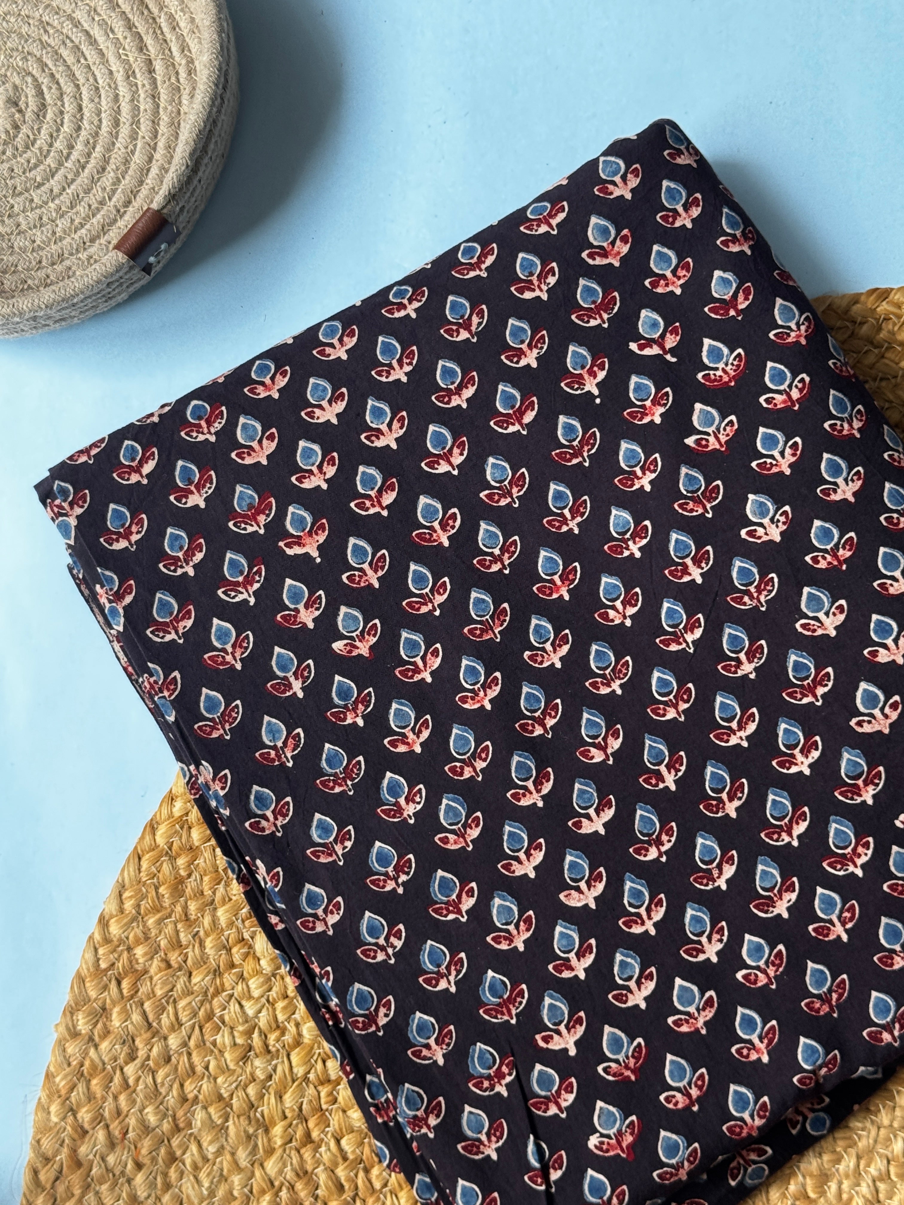 NATURAL AJRAKH HANDBLOCK COTTON FABRIC