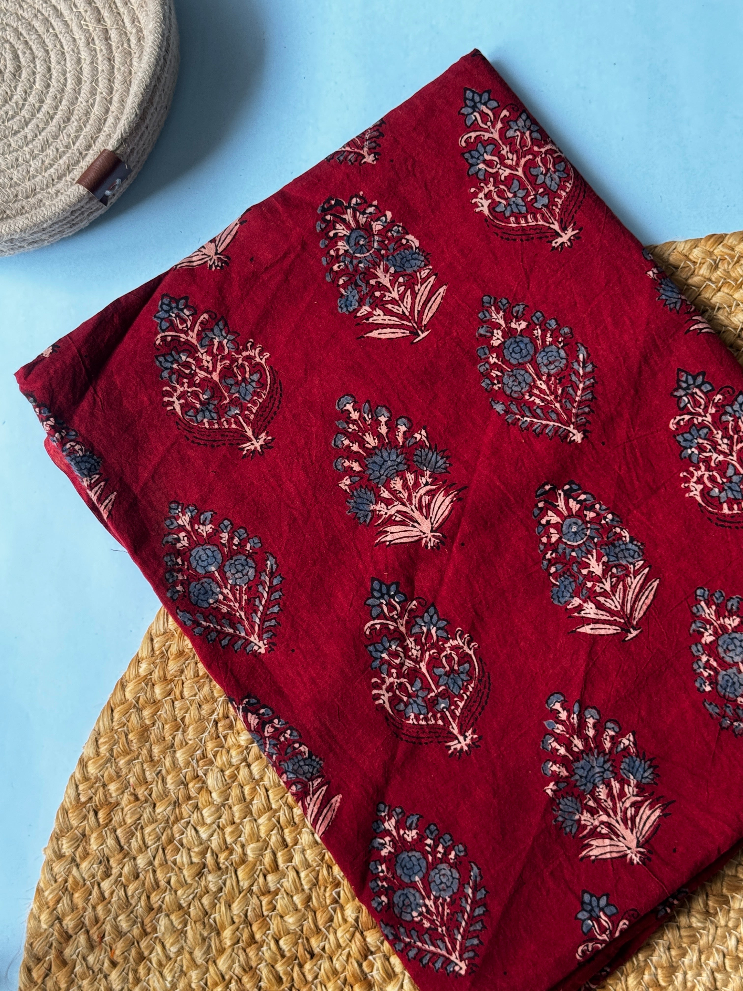 NATURAL AJRAKH HANDBLOCK COTTON FABRIC