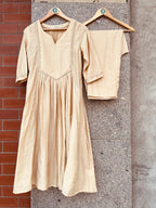BEIGE COLOR MIRROR WORK CHANDERI SILK DRESS WITH PANT HANDMADEAHOLIC BY MISHKA