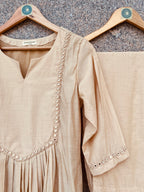 BEIGE COLOR MIRROR WORK CHANDERI SILK DRESS WITH PANT HANDMADEAHOLIC BY MISHKA