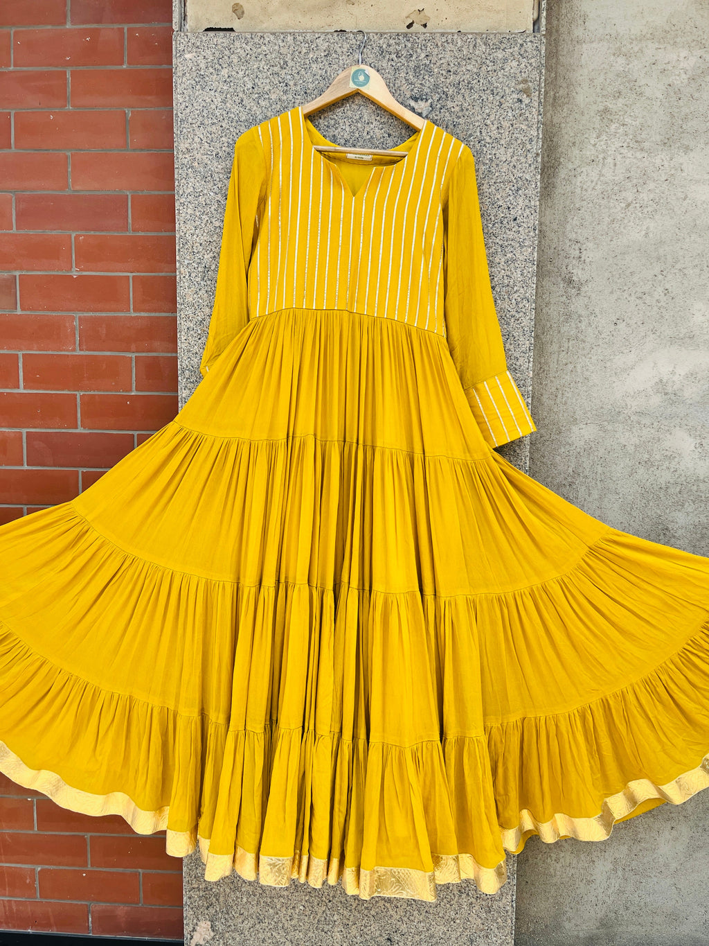 YELLOW COLOR CHINON FABRIC WITH GOTA LACE FULL SLEEVE GOWN HANDMADEAHOLIC BY MISHKA
