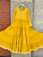 YELLOW COLOR CHINON FABRIC WITH GOTA LACE FULL SLEEVE GOWN HANDMADEAHOLIC BY MISHKA
