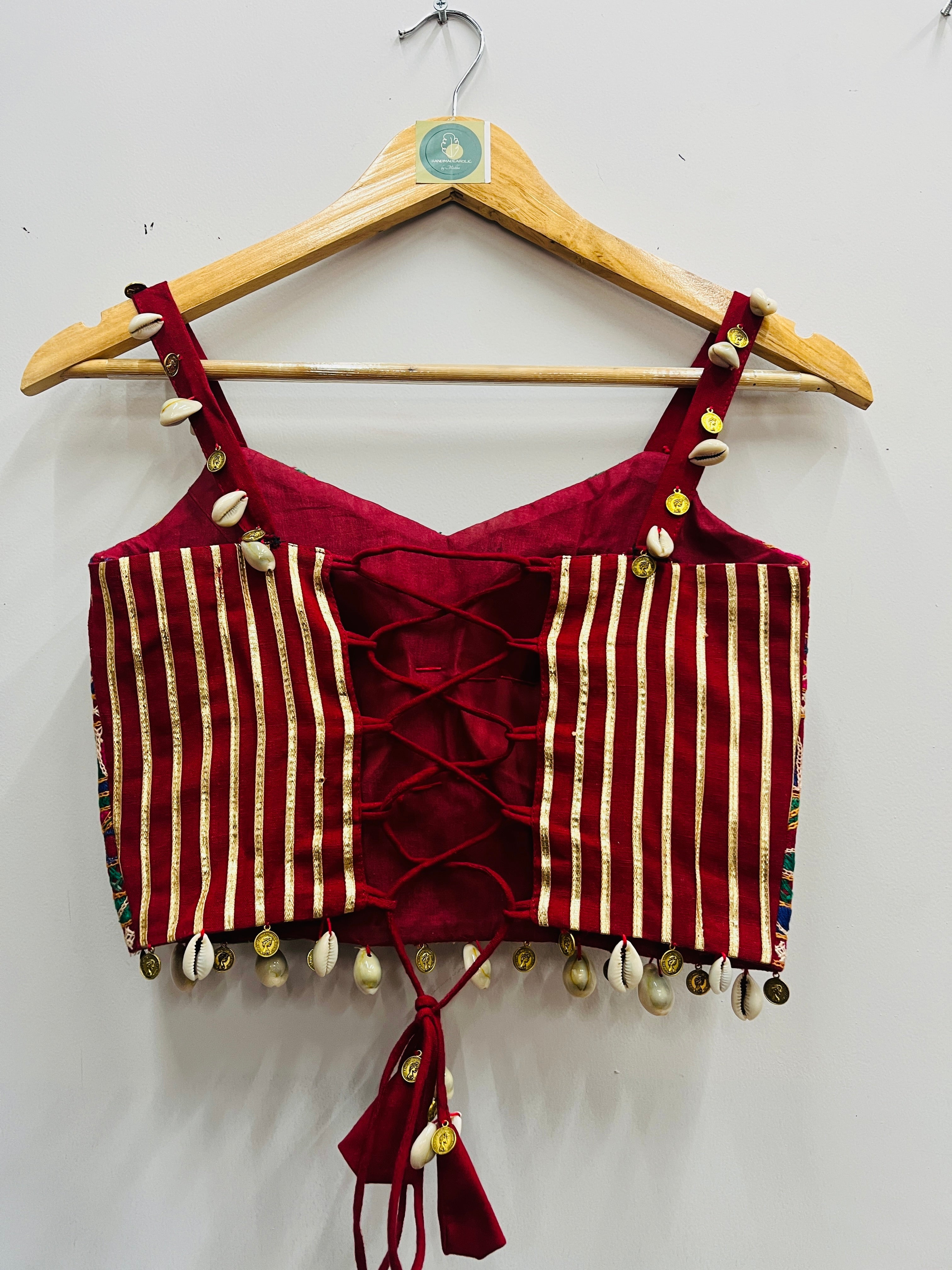 OFF WHITE AND GREEN BANDHANI CHANIYA CHOLI HANDMADEAHOLIC BY MISHKA
